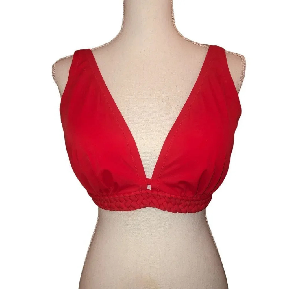 SHADE & SHORE Sz 38D Women's Red 1pc Padded Braided Bikini Top Adjustable Straps